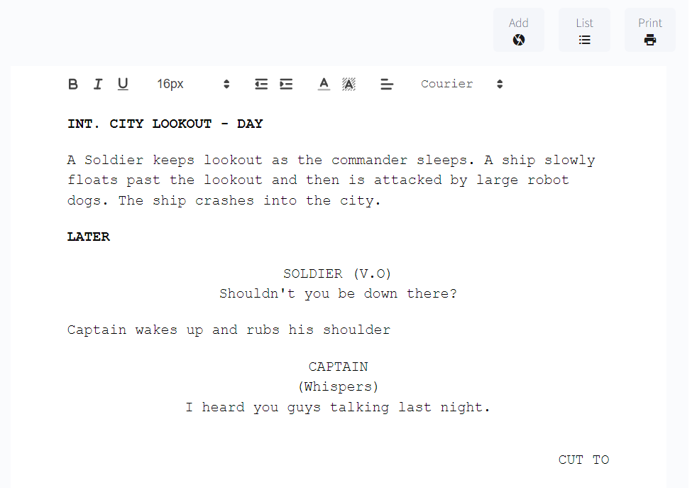 screenplay formatting character names