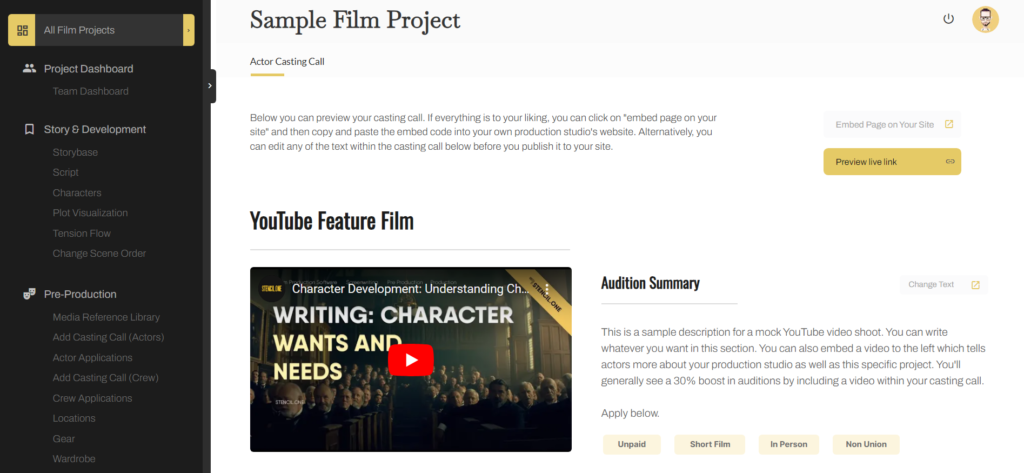 add casting calls to website