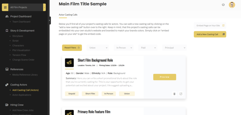 film and tv casting software